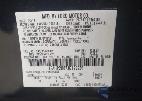 2018 Ford Taurus Sel z USA, uszkodzony, nr VIN 1FAHP2H87JG129291
